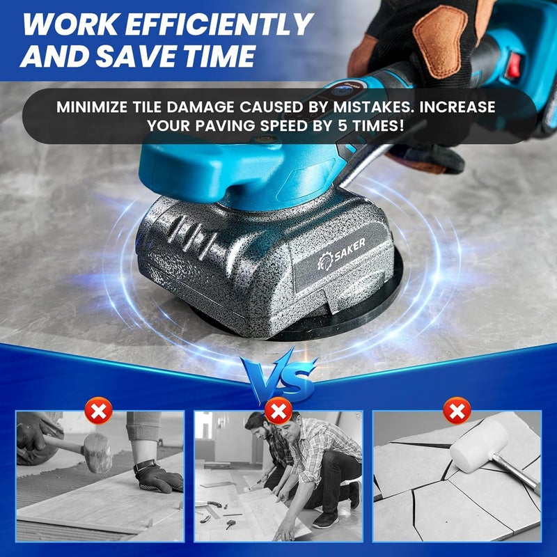 Saker Cordless Tile Vibration Tool with 2 x 22V Batteries,Portable Tile Suction Cup Tool with Digital Display,Handheld Tile Vibration Leveling Machine with 5 Adjust Speed,For Tile,Wood,Floor,Wall - Image 4